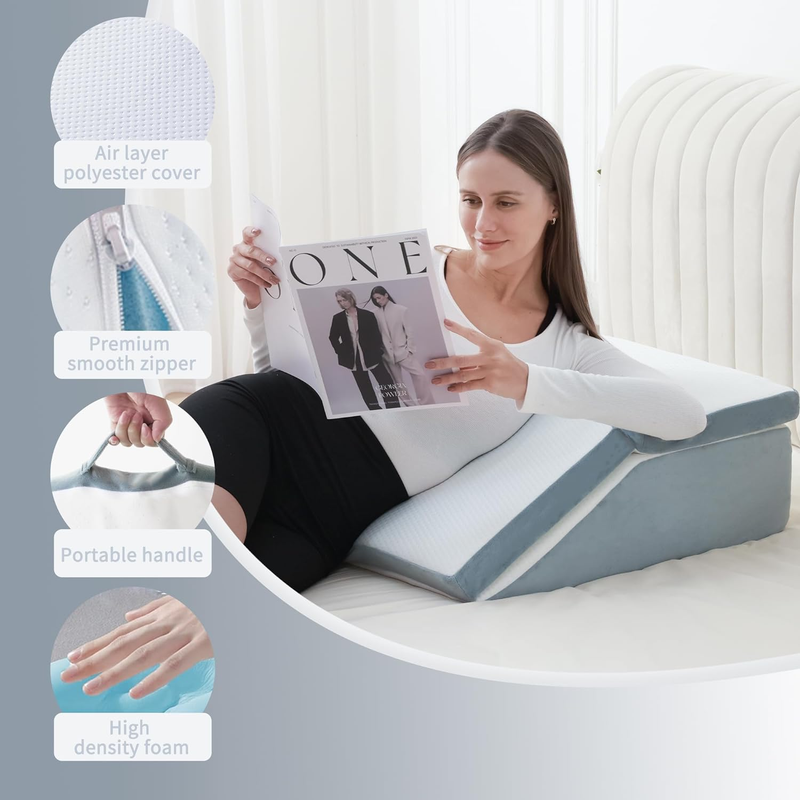 Leg Elevation Pillow for Swelling, 6&8 Inch Adjustable Cooling Gel Memory Foam W