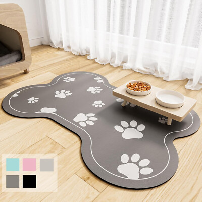 Pet Feeding Mat Absorbent Dog Cat Placemat Food Water Bowl Waterproof Bone Gray
