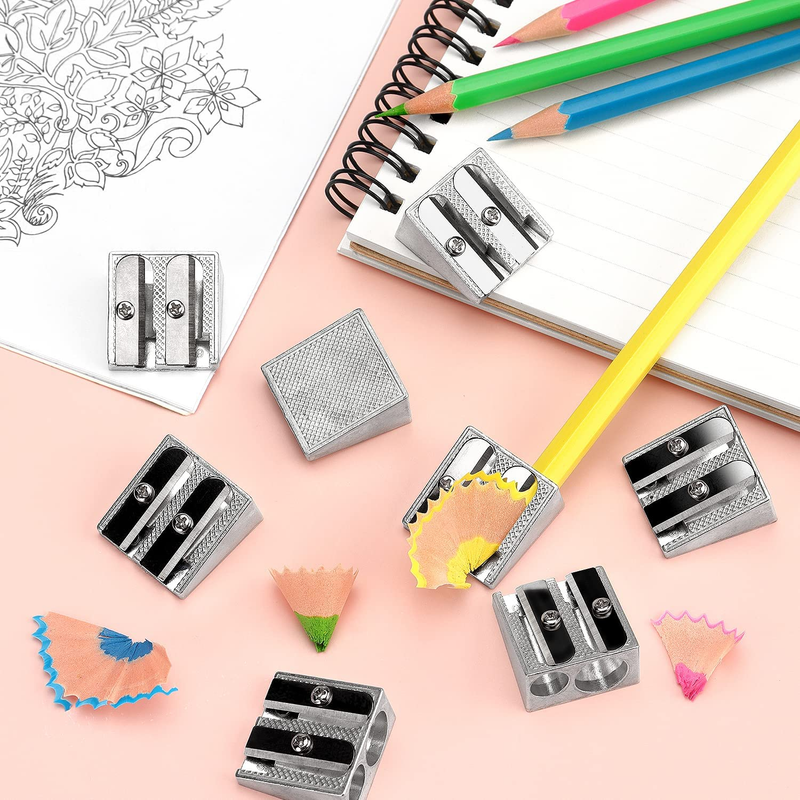 8Pcs Double Hole Pencil Sharpeners Manual Handheld Metal Compact Sharpeners