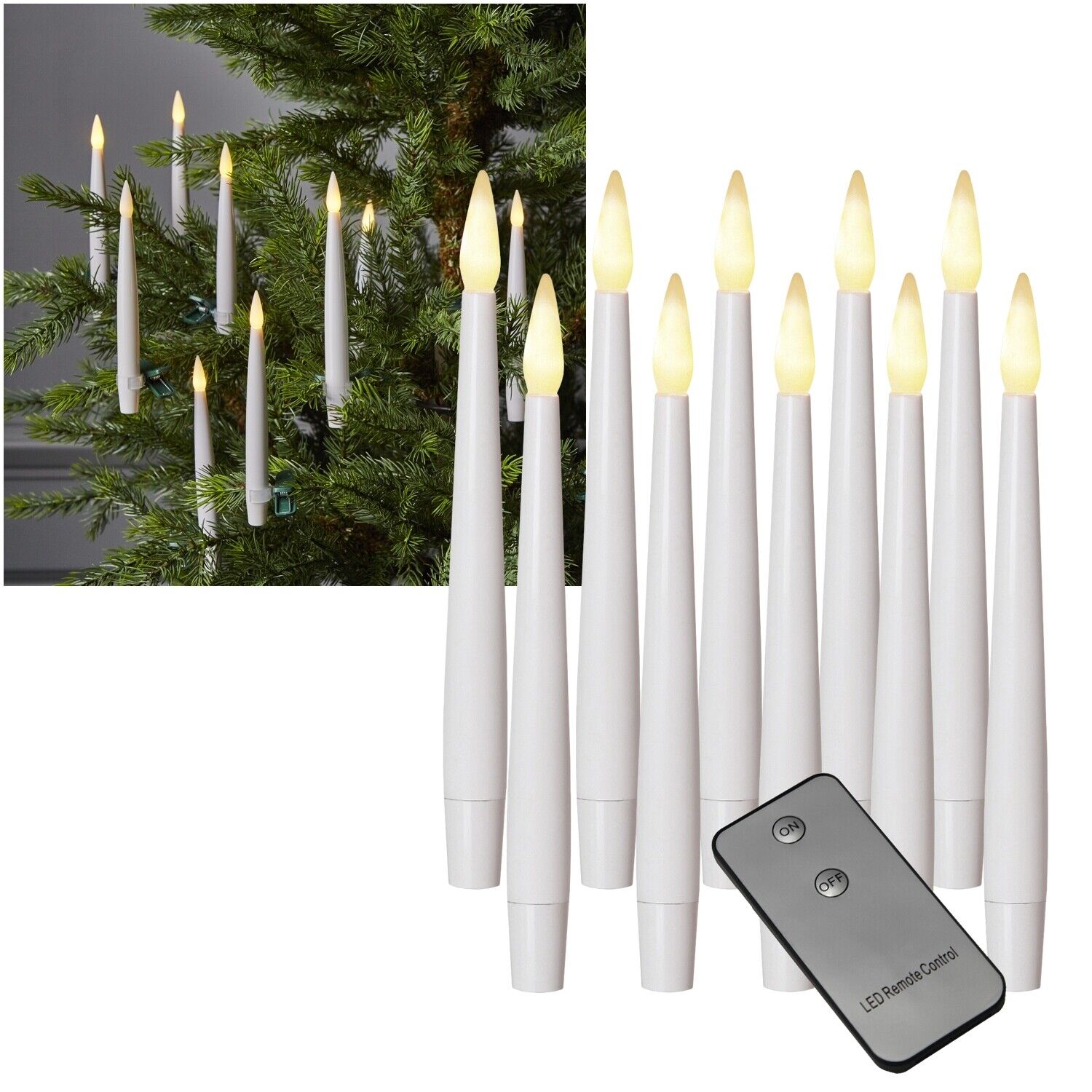 10er Set LED Kerzen mit Fernbedienung inkl Cliphalterung für Christ-Baum-Montage