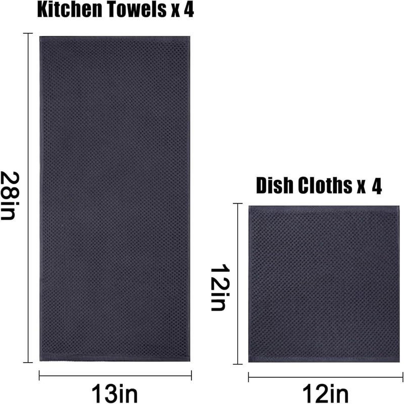 Cotton Kitchen Dish Towels Set– 4 Pack 12x12 Inch & 4 Pack 13x28 Inch Kitchen To