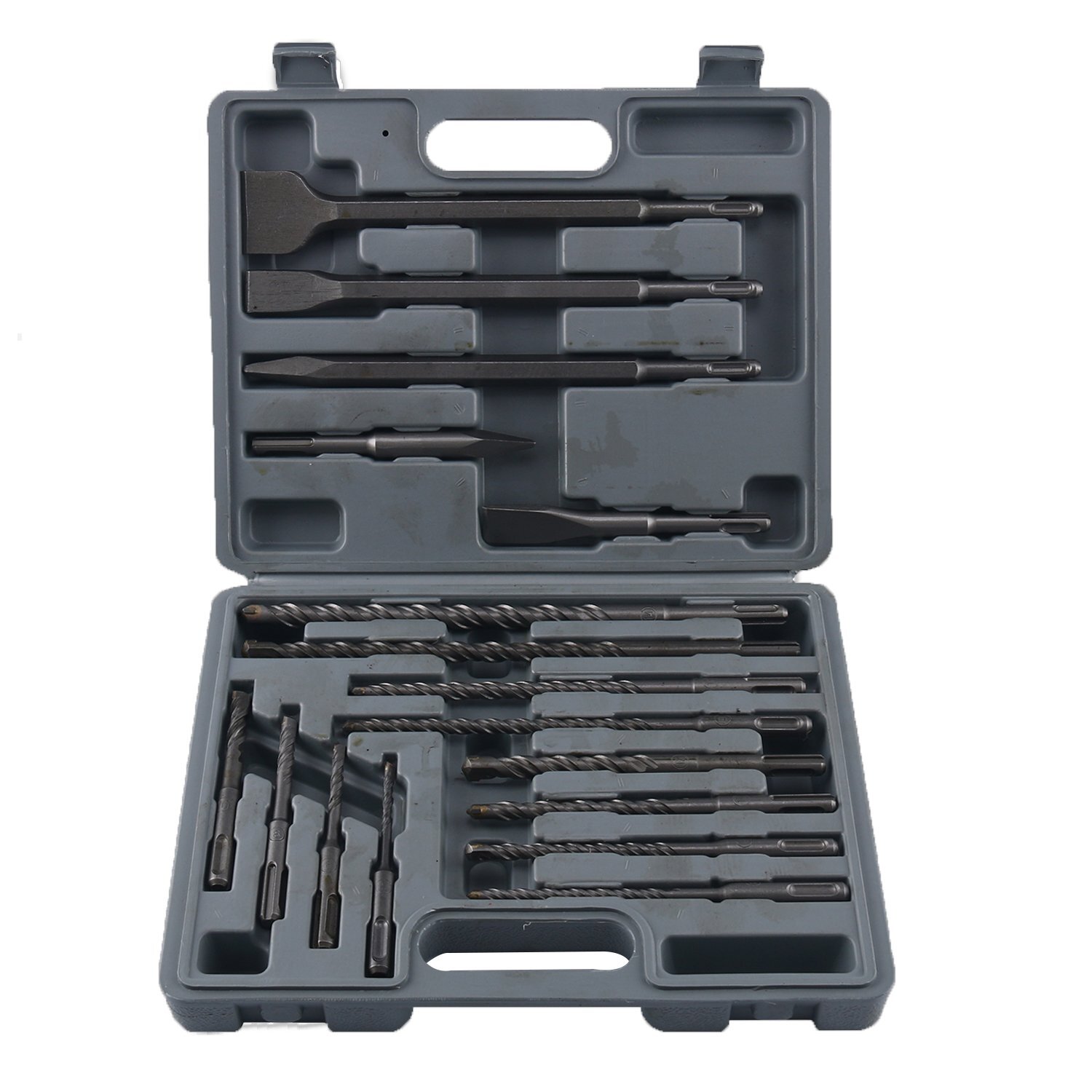 17 Pc SDS Plus Rotary Hammer Drill Bits Set & Chisels with Portable Storage Case