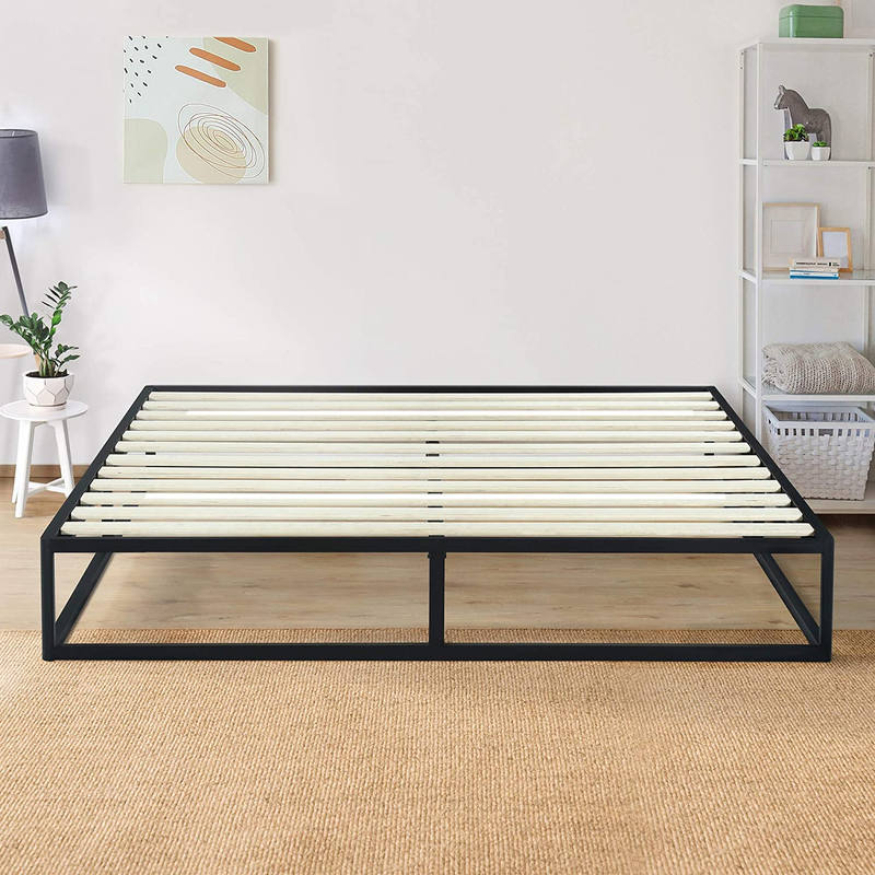 Primasleep Black 9 Inch Dura Metal Platform Bed Frame-Wooden Steel Slat Support/