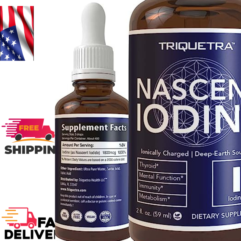 Nascent Iodine Supplement 400 Servings Glass Bottle Vegan 1800 mcg - 600 mcg