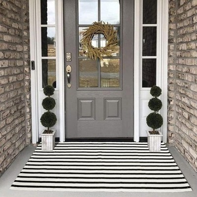 Collive Black and White Rug 3x5 Washable Outdoor Rug for Porch Cotton Woven F...