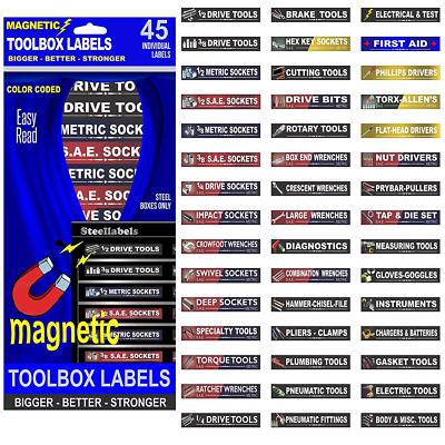 Ultimate Blue Magnetic TOOLBOX LABELS fits all  tool chest & cabinets 
