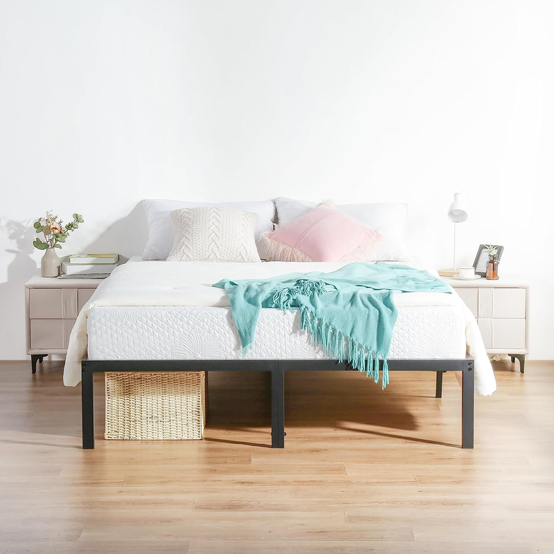 Olee Sleep 18 Inch Heavy Duty Queen Steel Slat, No Box Spring Needed, Metal, Bla