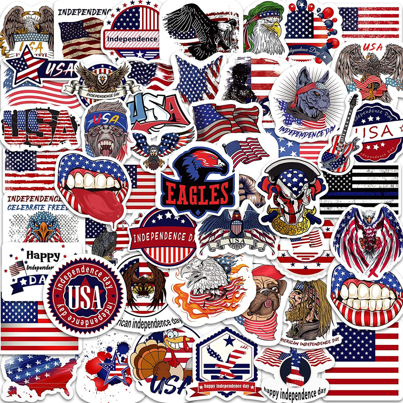 50 Pcs American Flag Stickers, Waterproof Sticker for Water Bottle, Fourth July