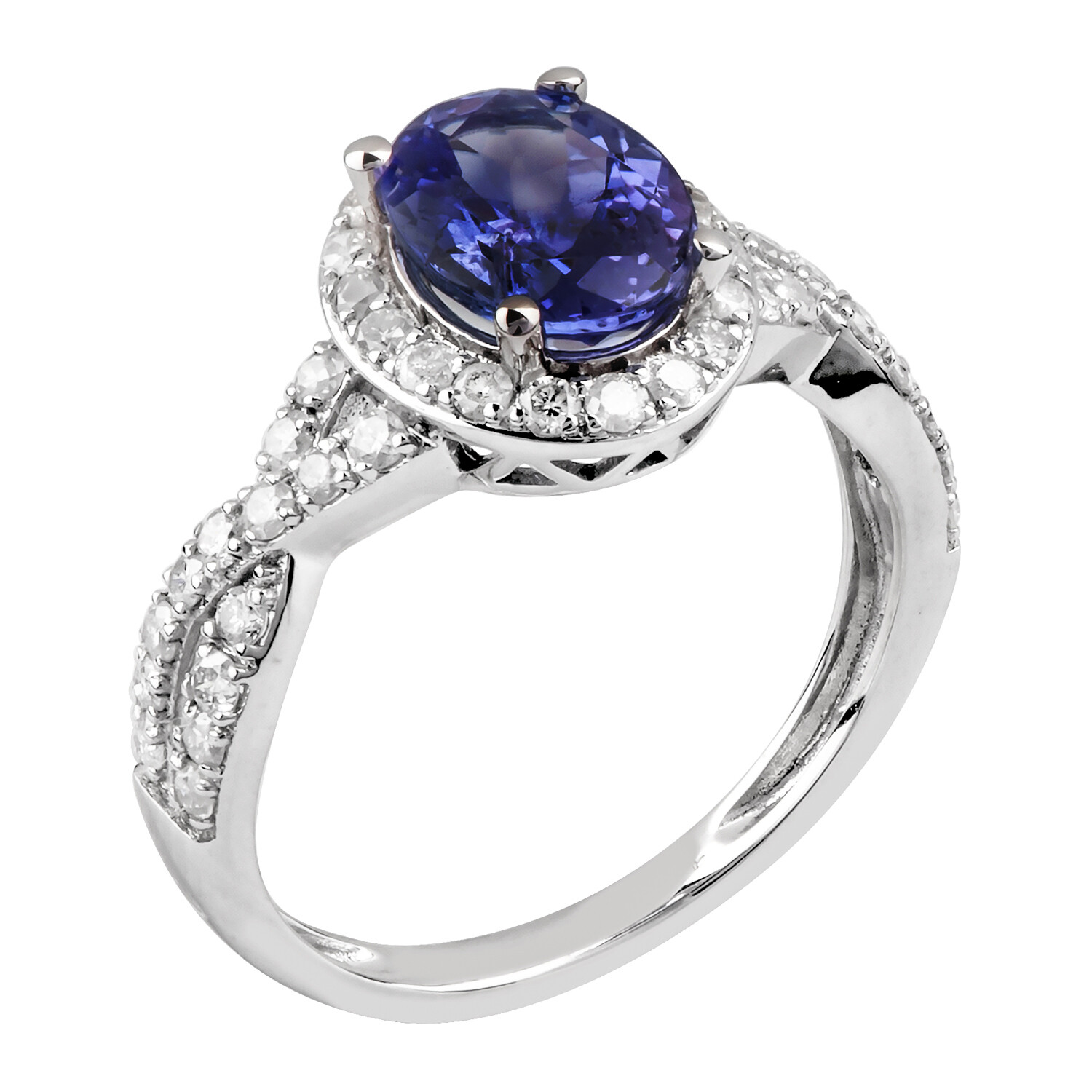 Pre-owned Tiffany & Co 14k White Gold 1.75 Carat Tw Genuine Tanzanite And Diamond Halo Ring In G-h