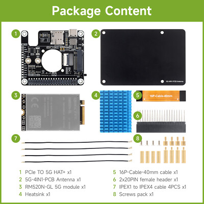 Waveshare PCIe to 5G/4G/3G HAT Compatible with 3042/3052 pack for Raspberry Pi 5