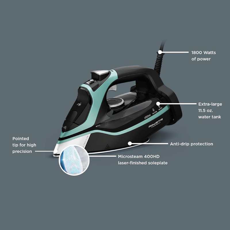 , Steam Force, DW9440, Stainless Steel Soleplate Steam Iron for Clothes, 400 Mic