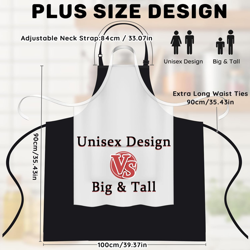 2 Pack Plus Size Aprons, Large Kitchen Apron with 2 Pockets for Big Men and Wome