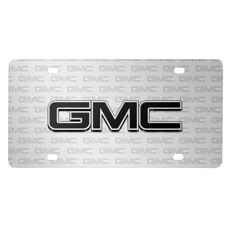 GMC Black Inlay 3D Logo on Logo Pattern Brushed Aluminum License Plate