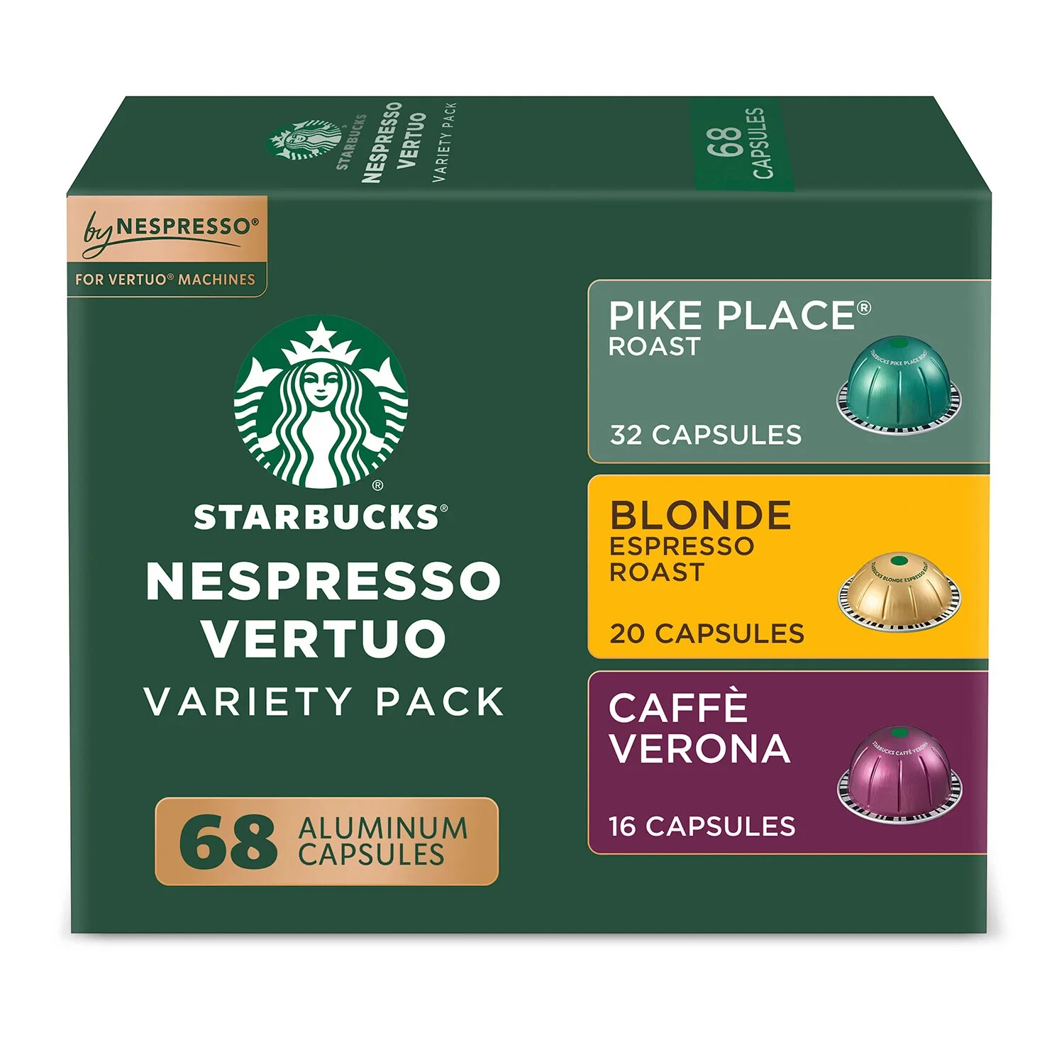 むっくりん Nespresso18本 Starbucks by Nespresso Vertuo Coffee Pods, Variety Pack, 68