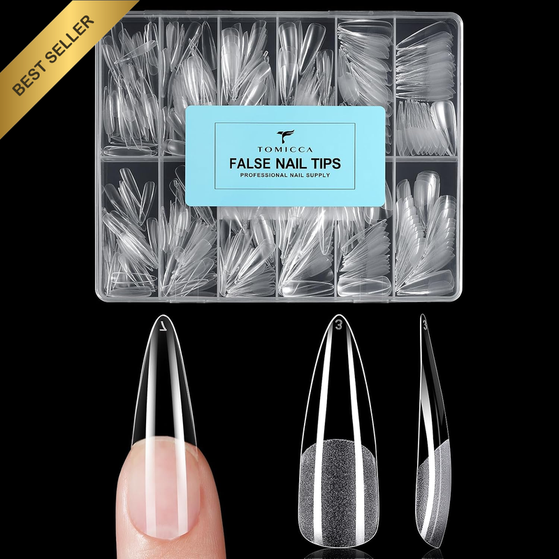 Long Almond Shaped Nail Tips, 504PCS Half Matte Soft Gel Tips, No File Needed, F
