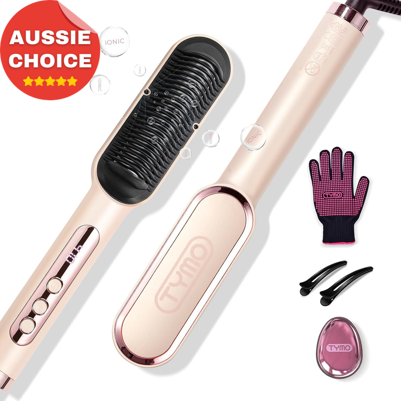 Ionic Hair Straightener Brush 2-In-1 Nano Titanium 9 Temp Settings LED Screen