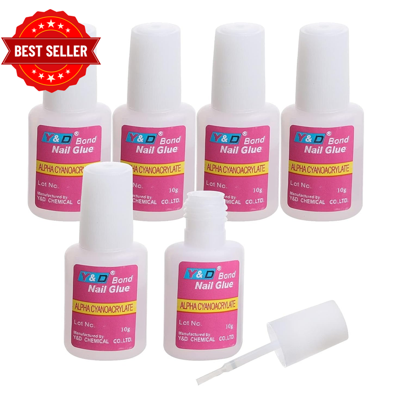 6PCS Brush on Nail Glue for Acrylic Nail Tips, Long Lasting Nail Glue Adhesive S