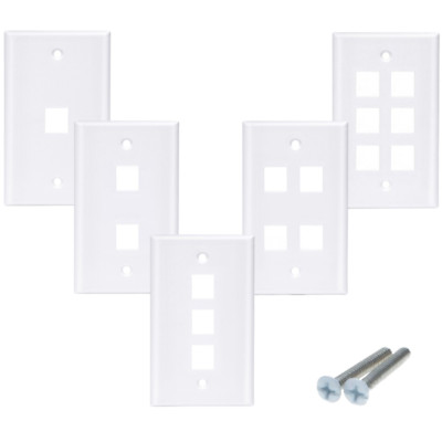 Keystone Wall Plate 1 2 3 4 6 Port Hole Jack RJ-45 Cat5 Cat6 White lot