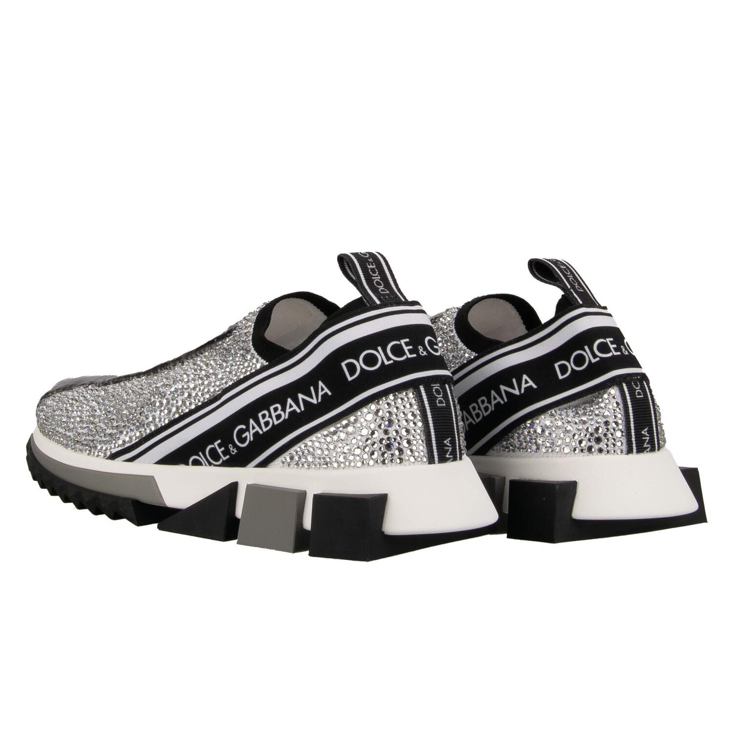 Pre-owned Dolce & Gabbana Crystal Dg Logo Slip-on Sneaker Sorrento White Black 13717