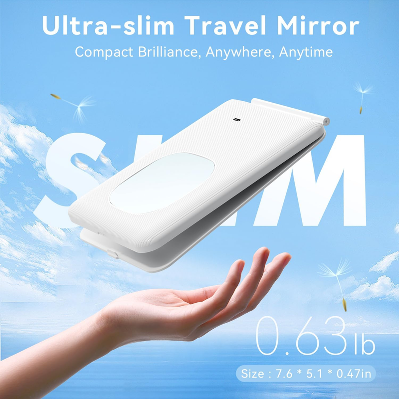 Travel Makeup Mirror with Light, 1X/10X Magnifying Rechargeable Foldable Ultra S