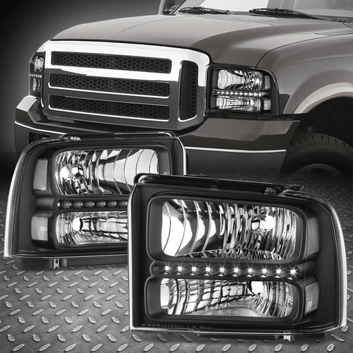 Для 05-07 Ford F250 F350 Super Duty Excursion Светодиодные фары DRL Налобные фонари черного цвета