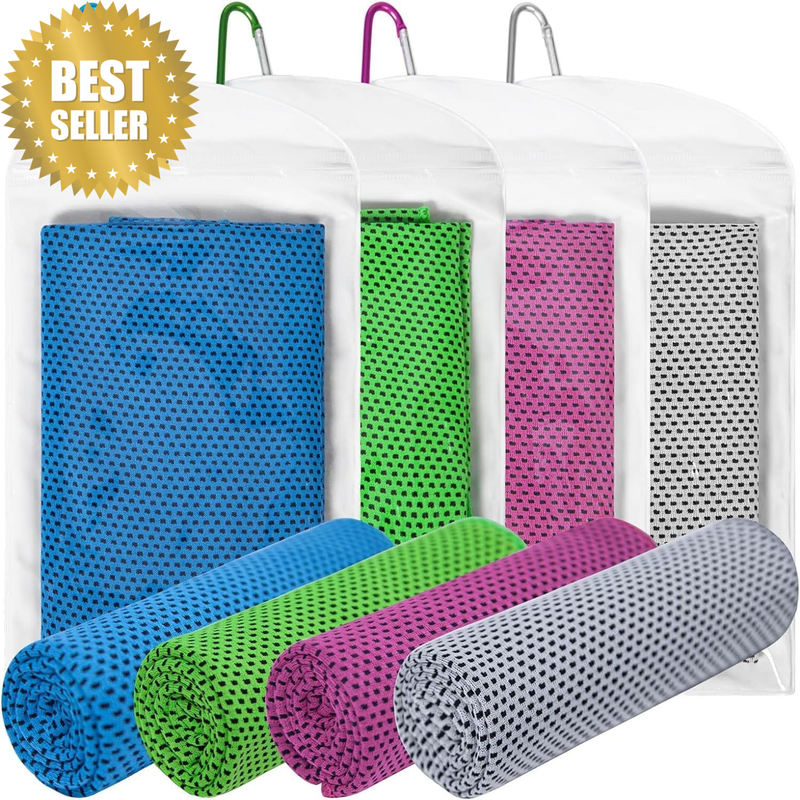 Scarf Cooling Towel 4 Pack - Quick Dry Microfiber Towels for Sports, Gym & Yoga