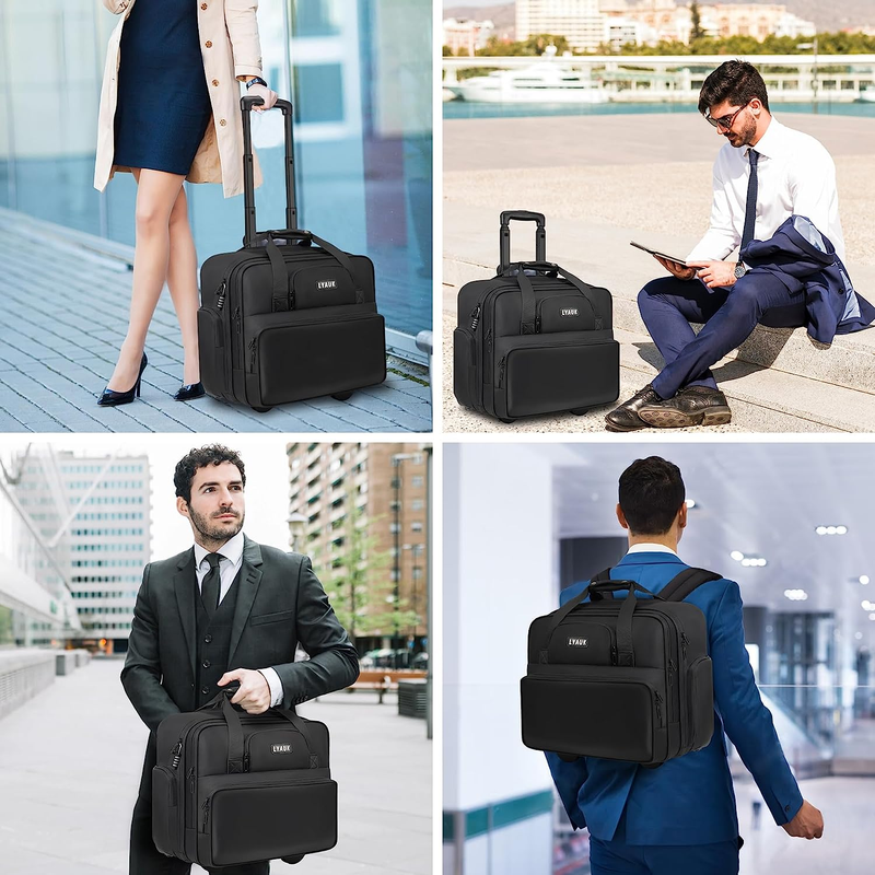 Rolling Laptop Bag Men Women with Wheels, anti Theft Rolling Briefcase for 17.3