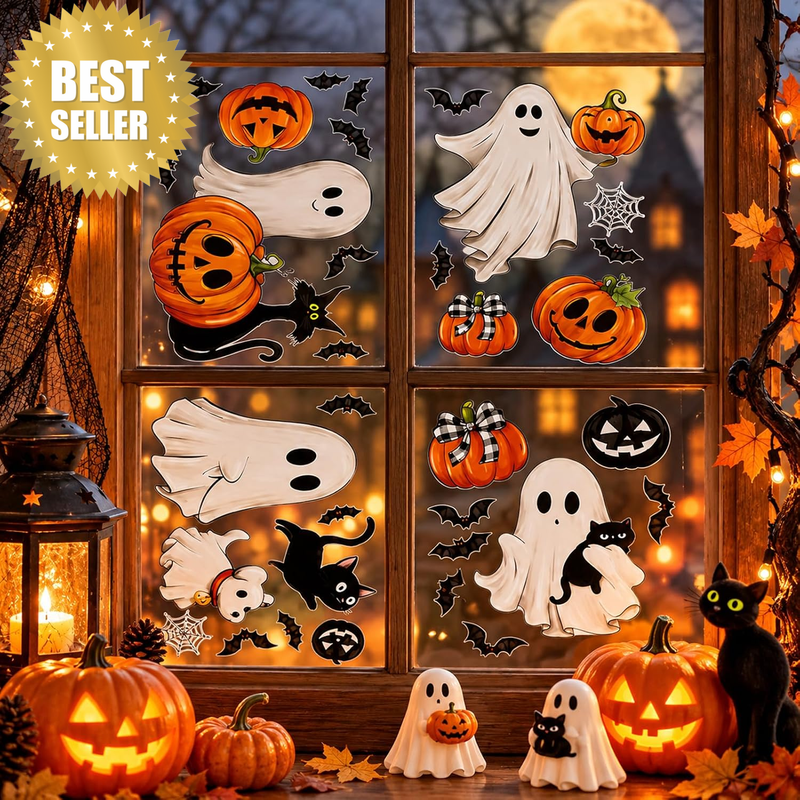 65 PCS Halloween Window Stickers, Self-Adhesive
