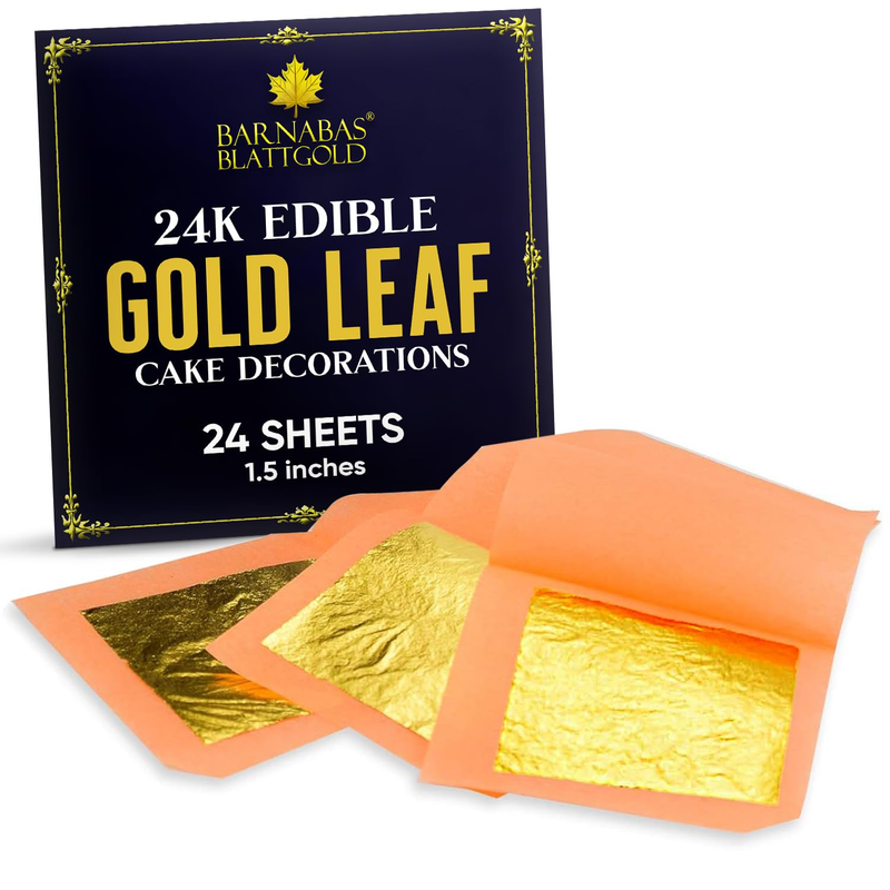 Edible Gold Leaf 24K - Cake Decorations, Loose Gold Leaf Sheets for Cupcakes - 1