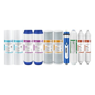 6-Stage 100GPD RO pH Alkaline Reverse Osmosis System Water Filter 1/2/3-Year Set