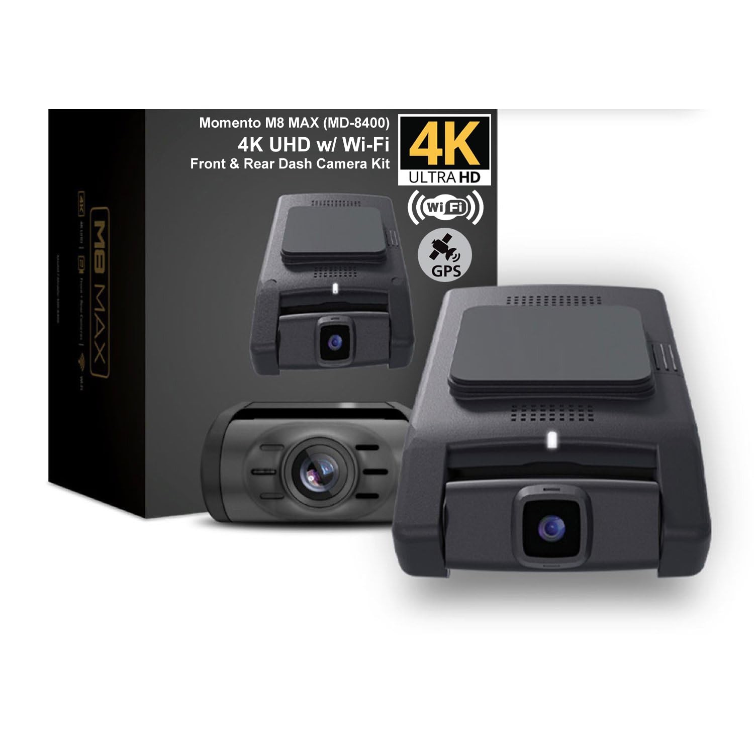 Momento M8 MAX 3-Ch 4K UHD w/Dual 5.0GHz Wi-Fi + GPS Front & Rear Dash Camera