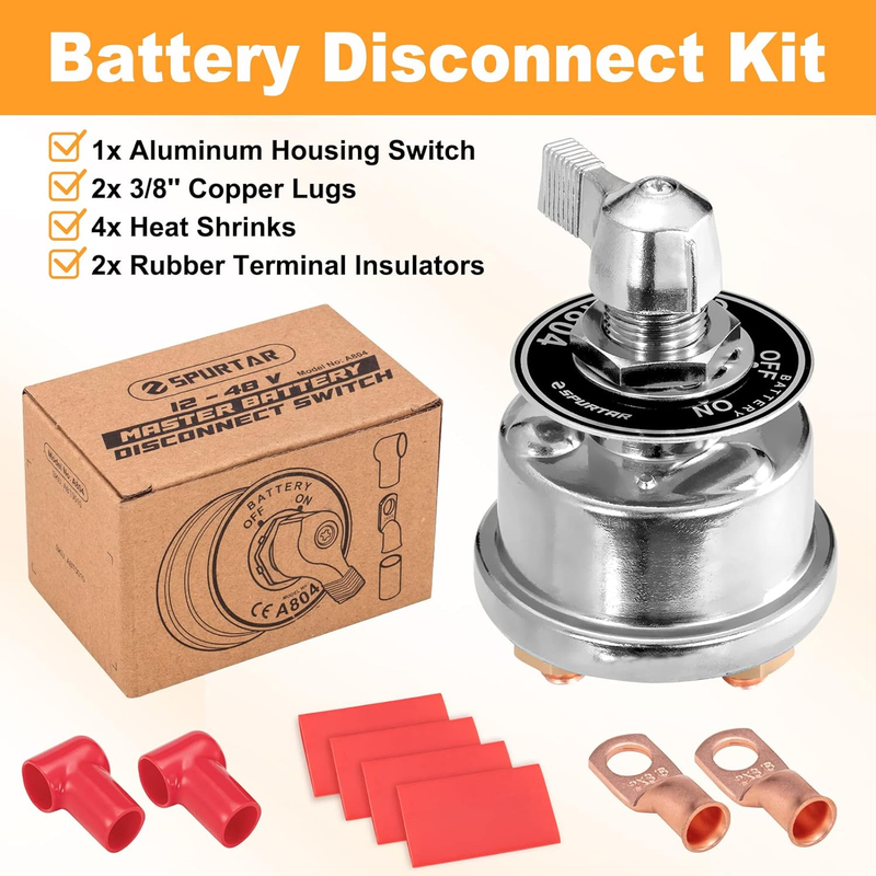 Battery Disconnect Switch 12-48V Battery Shut Off Switch 200A High Current Maste