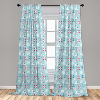 Blue Nautical Microfiber Curtains 2 Panel Set for Living Room Bedroom in 3 Sizes