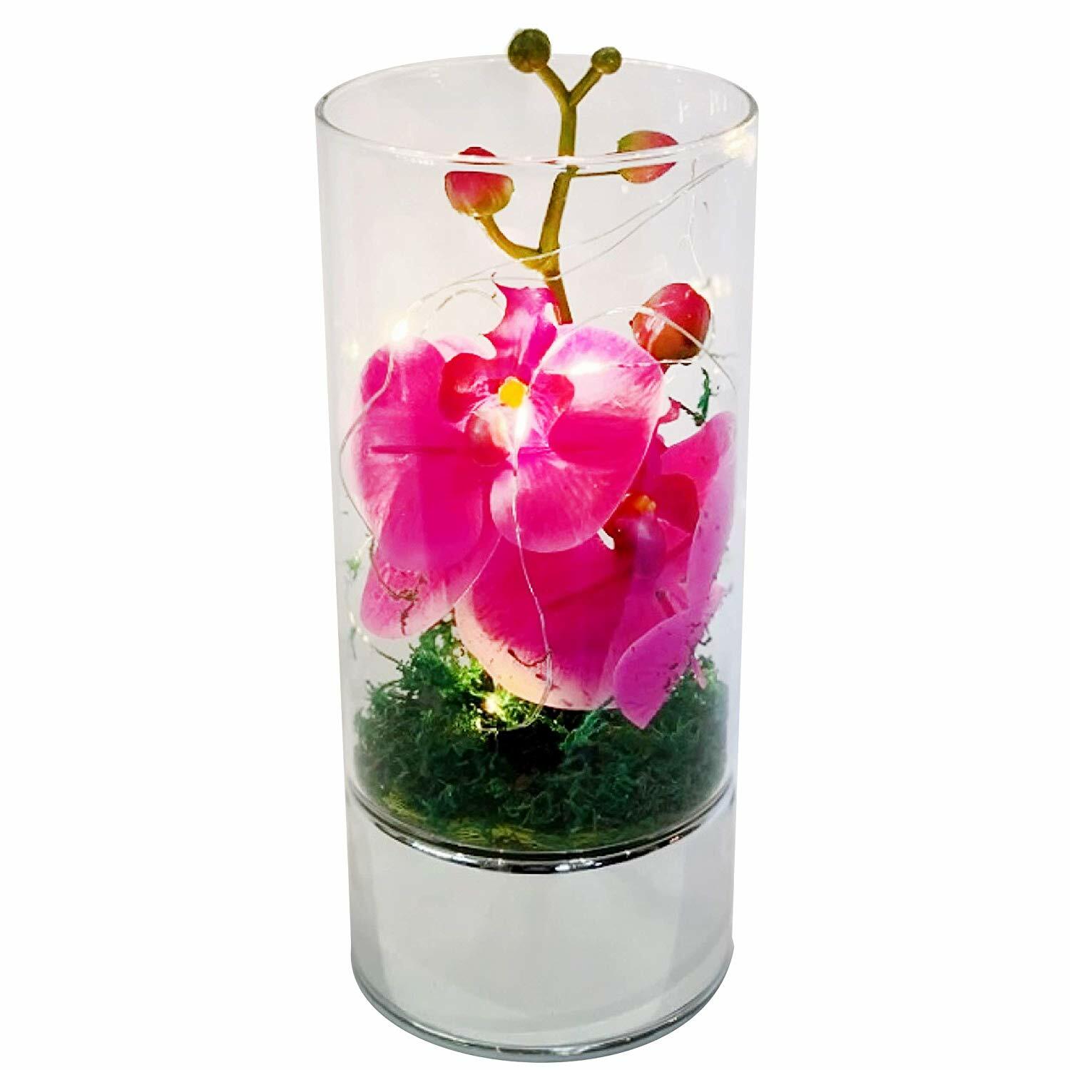 Led Glass Tube Vase With Artificial Flowers 6 Decorative Led