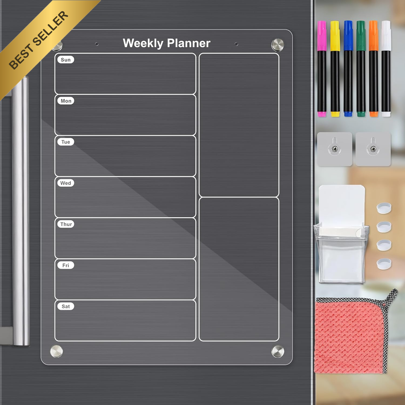 Acrylic Fridge Weekly Planner, 40 X 30 Cm Clear Magnetic Fridge Calendar, Weekly