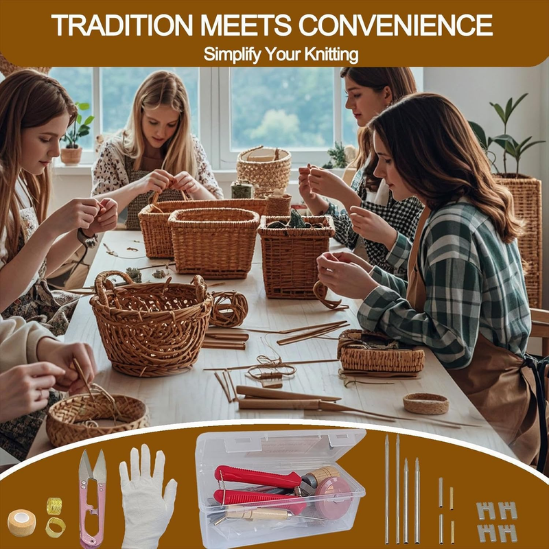 Upgrade 27 Pcs Basket Weaving Supplies, Basket Weaving Kits with User-Friendly D