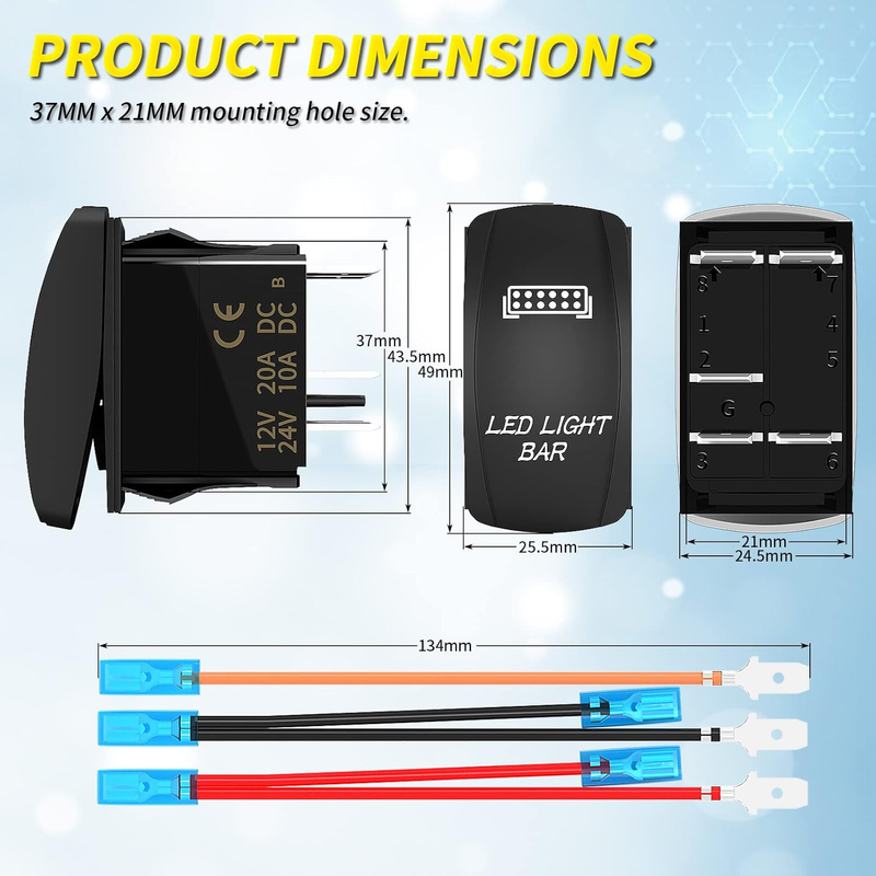 LED Light Bar Rocker Switch and Rear Light Toggle Switch ON/Off Laser Waterproof