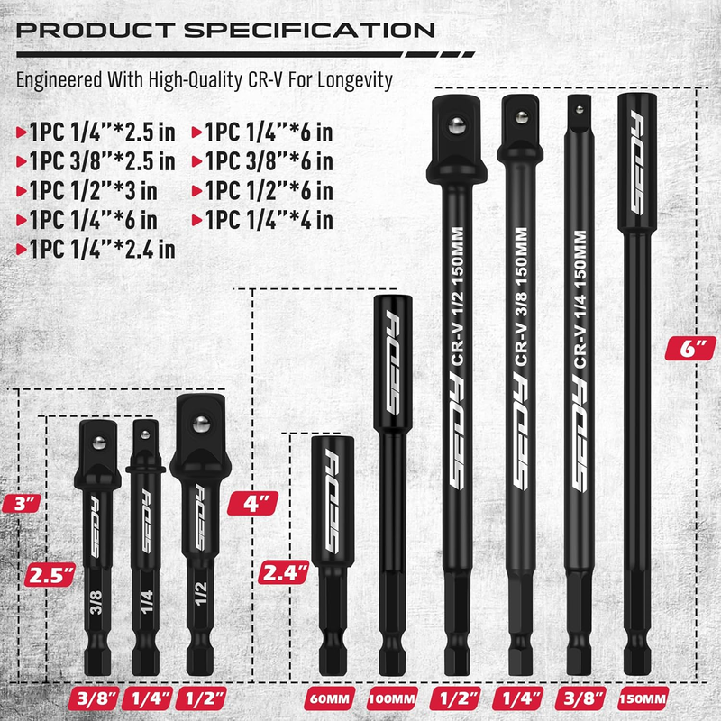 9 Piece Impact Socket Adapter Set 1/4