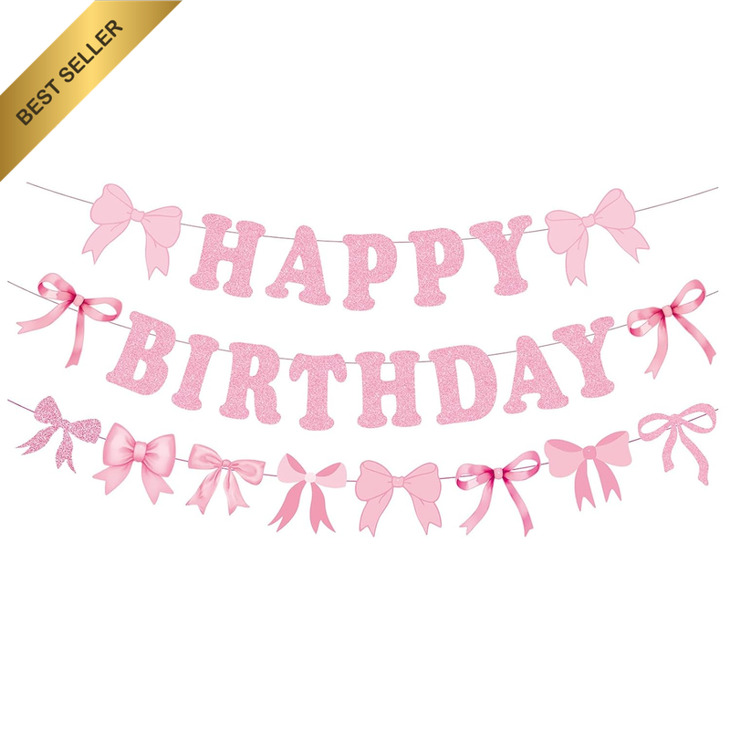 Glitter Bow Happy Birthday Decorations Banner Butterfly Bowknot Theme Birthday P
