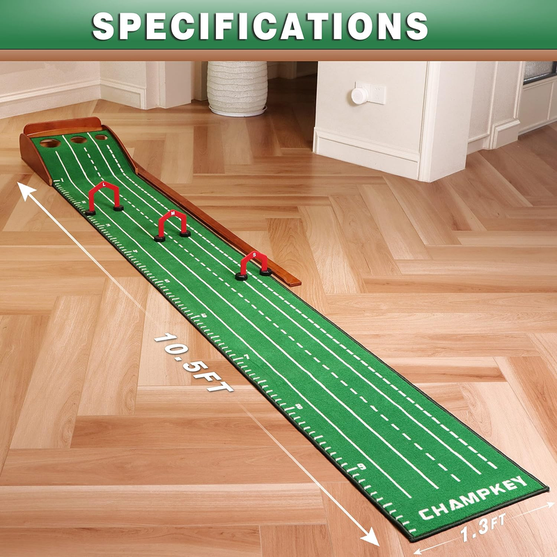 Tri-Hole Golf Putting Mat with 3 Golf Putting Gates - Improves Putting Accuracy