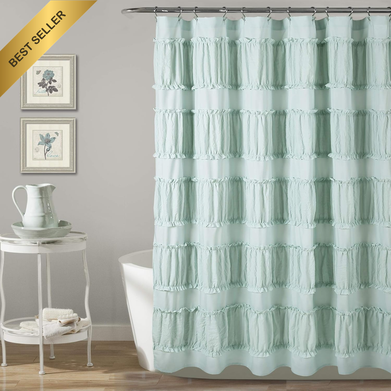 , Blue Nova Ruffle Shower Curtain, 72