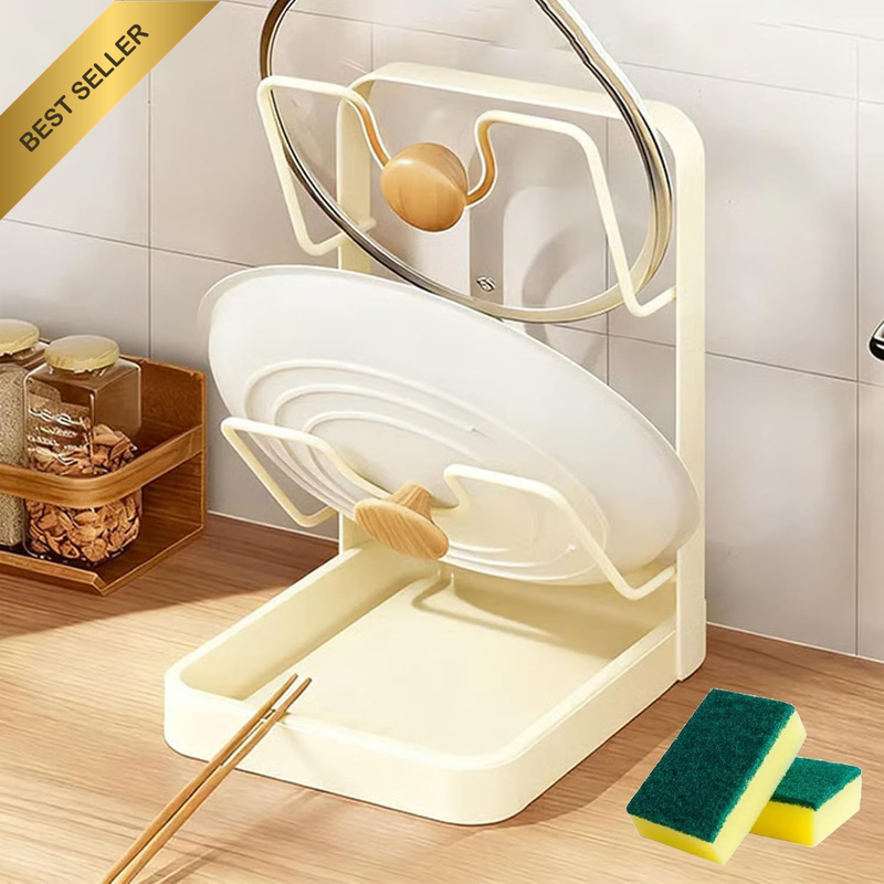 Kitchen Pot Lid Storage Rack, Pot Lid Holder with Tray, Lid Holder While Cooking