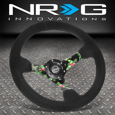 NRG 350mm 3 Deep 5mm Thick 3-Spoke Floral Racing Steering Wheel Suede Leather