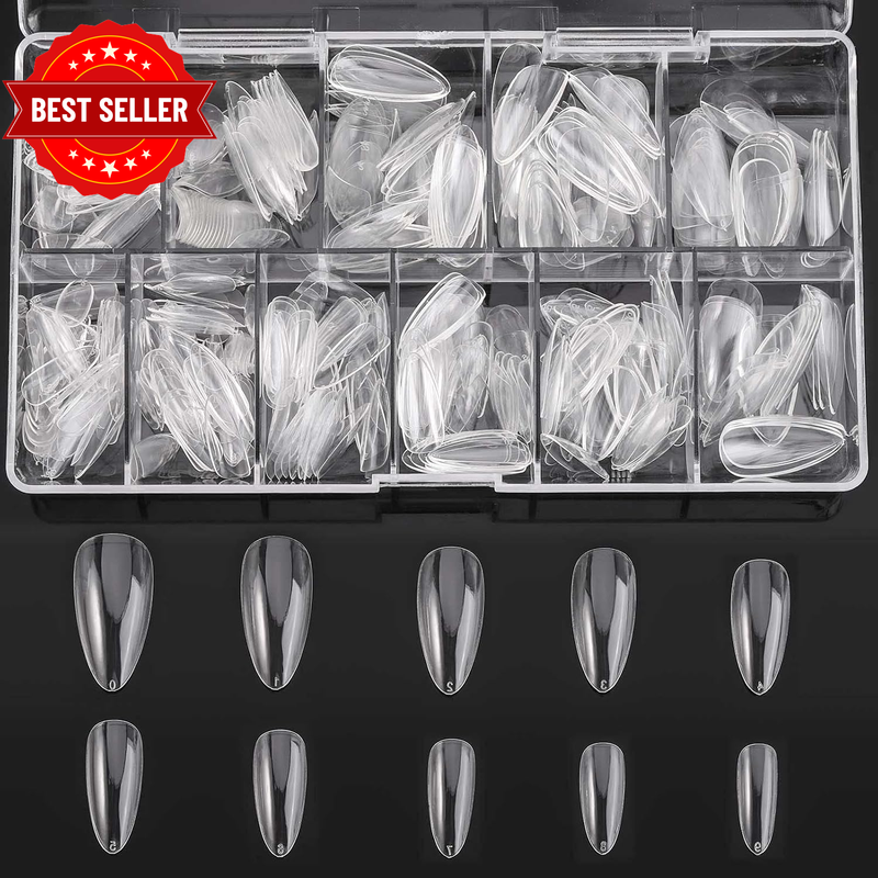 Almond Fake Nail Tips - 500PCS Medium Almond Shaped Clear Acrylic Nails Full Cov