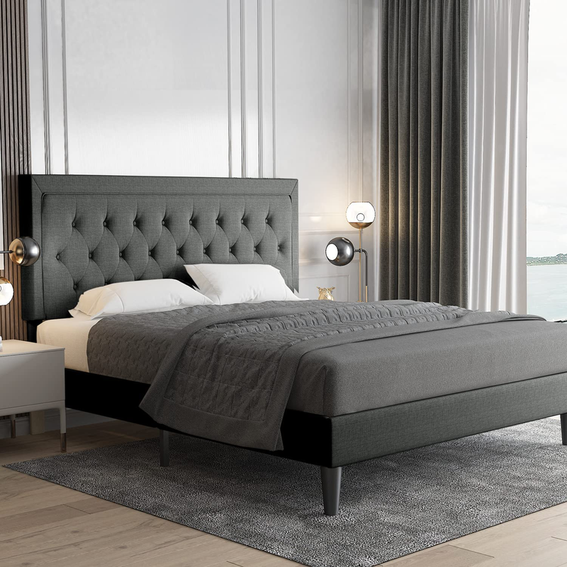 Allewie Queen Size Button Tufted Platform Bed Frame/Fabric Upholstered Bed Frame