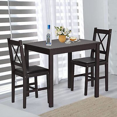 3 Peices Dining Table Set Wood Kitchen Dinette Table w/ 2 Chairs for Small Space