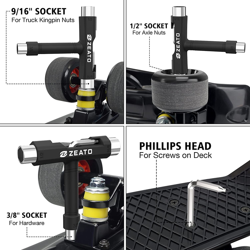 Zeato All-In-One Skate Tools Multi-Function Portable Skateboard T Tool Accessory