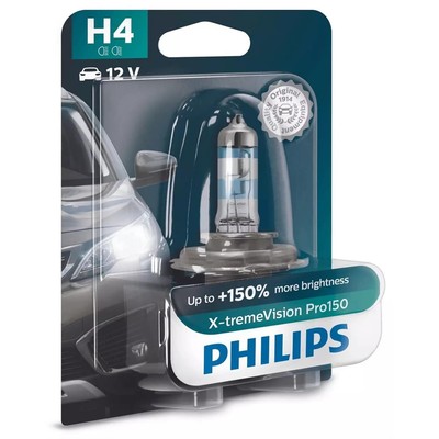 Philips X-tremeVision Pro150 H4 Halogen bis zu 150% mehr Licht 60/55W 12V