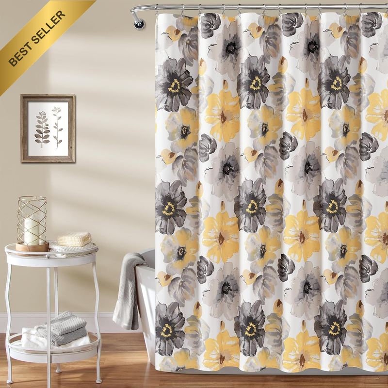 Leah Shower Curtain, 72 Inches X 72 Inches, Yellow/Gray