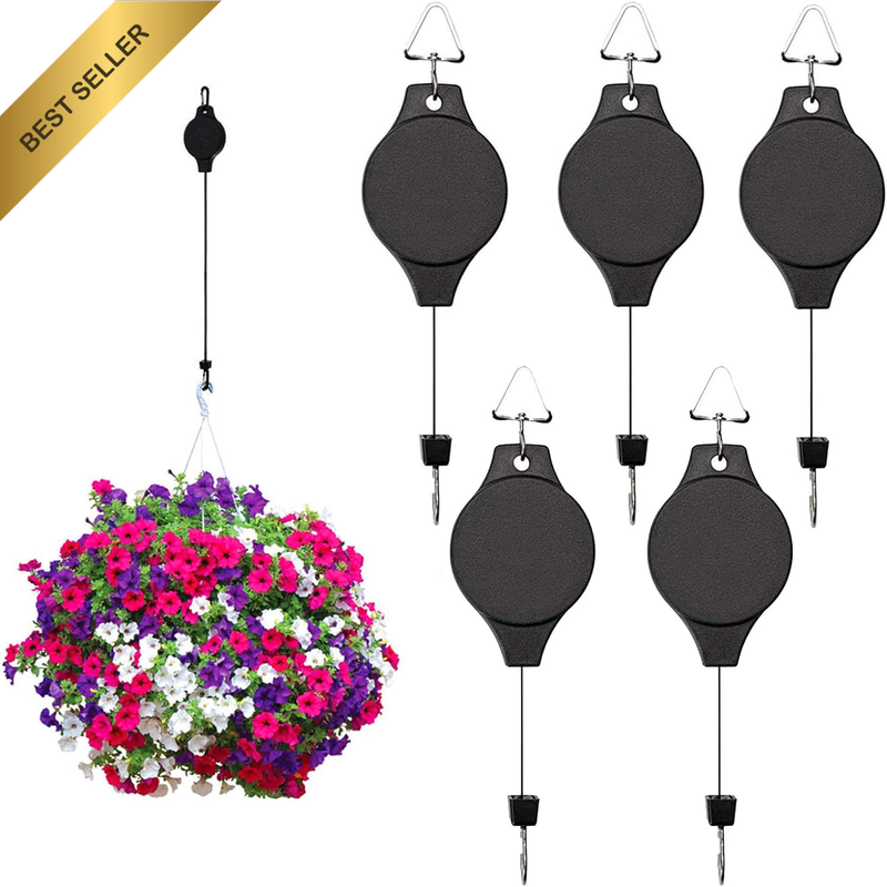 5 Pack， Retractable Plant Hanger Easy Reach Hanging Plant Hook Pulley Flower Bas